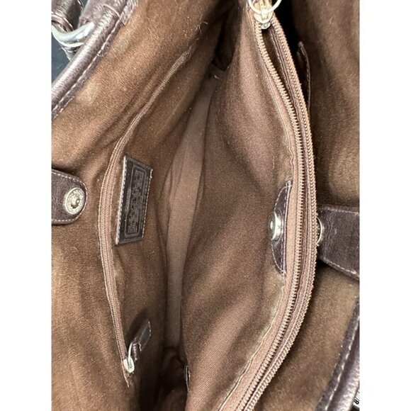 Coach Brown Peyton Signature Logo Heritage Handbag Leather Tote EUC - Picture 9 of 11